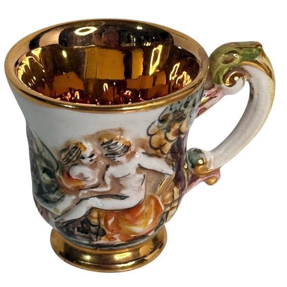 Keramos R Capodimonte Tea Cup & Saucer Demitasse Grape Harvest Espresso Gold Vtg - Picture 9 of 10